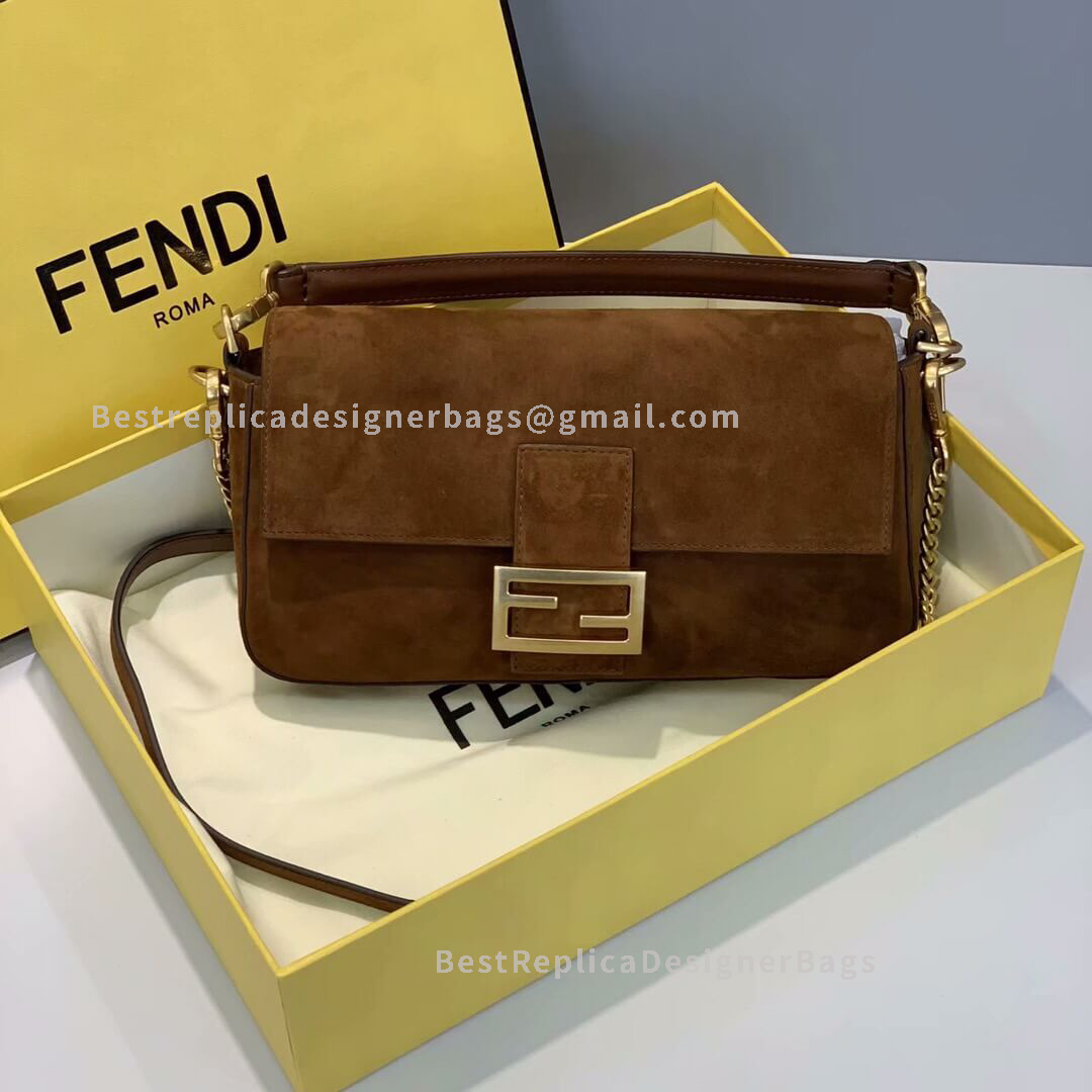 Fendi Baguette Medium Coffee Velvet Bag GHW 308M